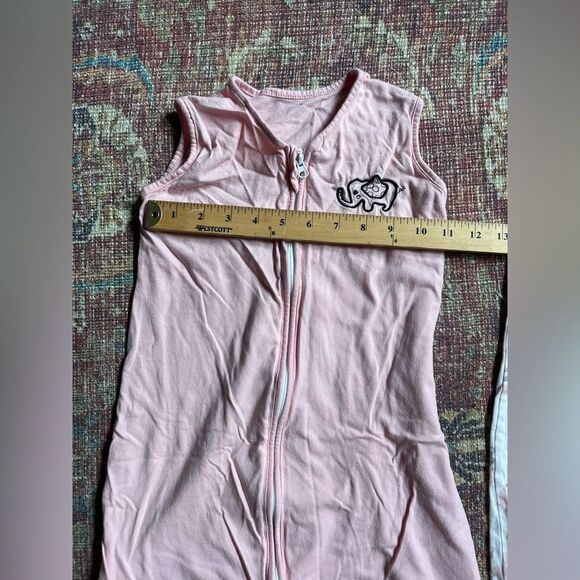 Set of 2 small 0-6 month TillYou Pink and White Baby elephant print Sleep Sacks - Picture 3 of 8